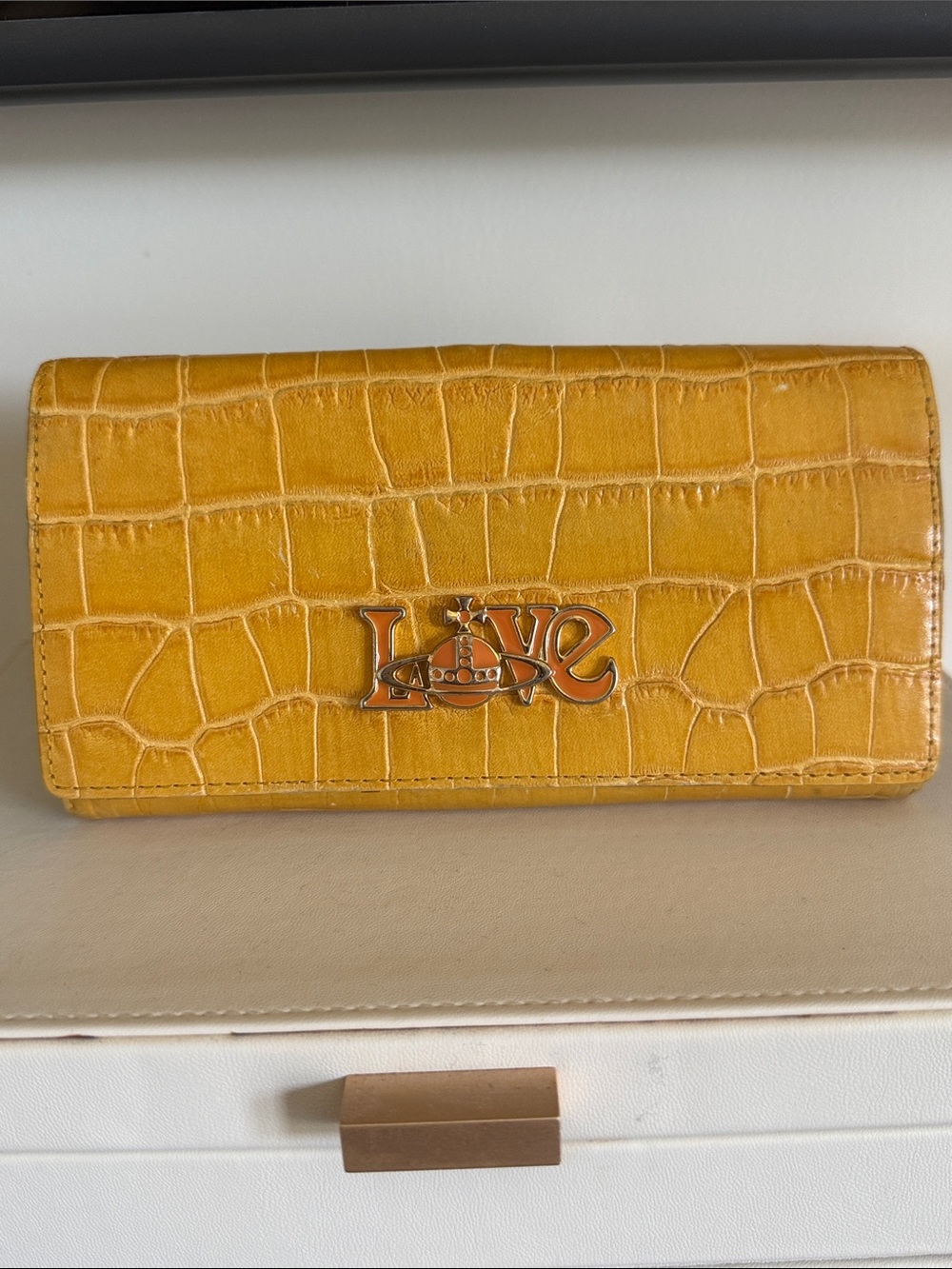 Vivienne Westwood Yellow Croc-Embossed Leather Continental Wallet with Orb Logo